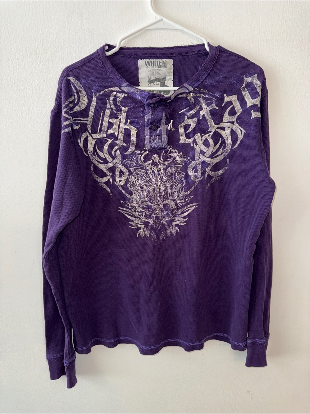 VTG White Tag Premium Denim Gothic Waffle Thermal Henley Top‎ Purple L